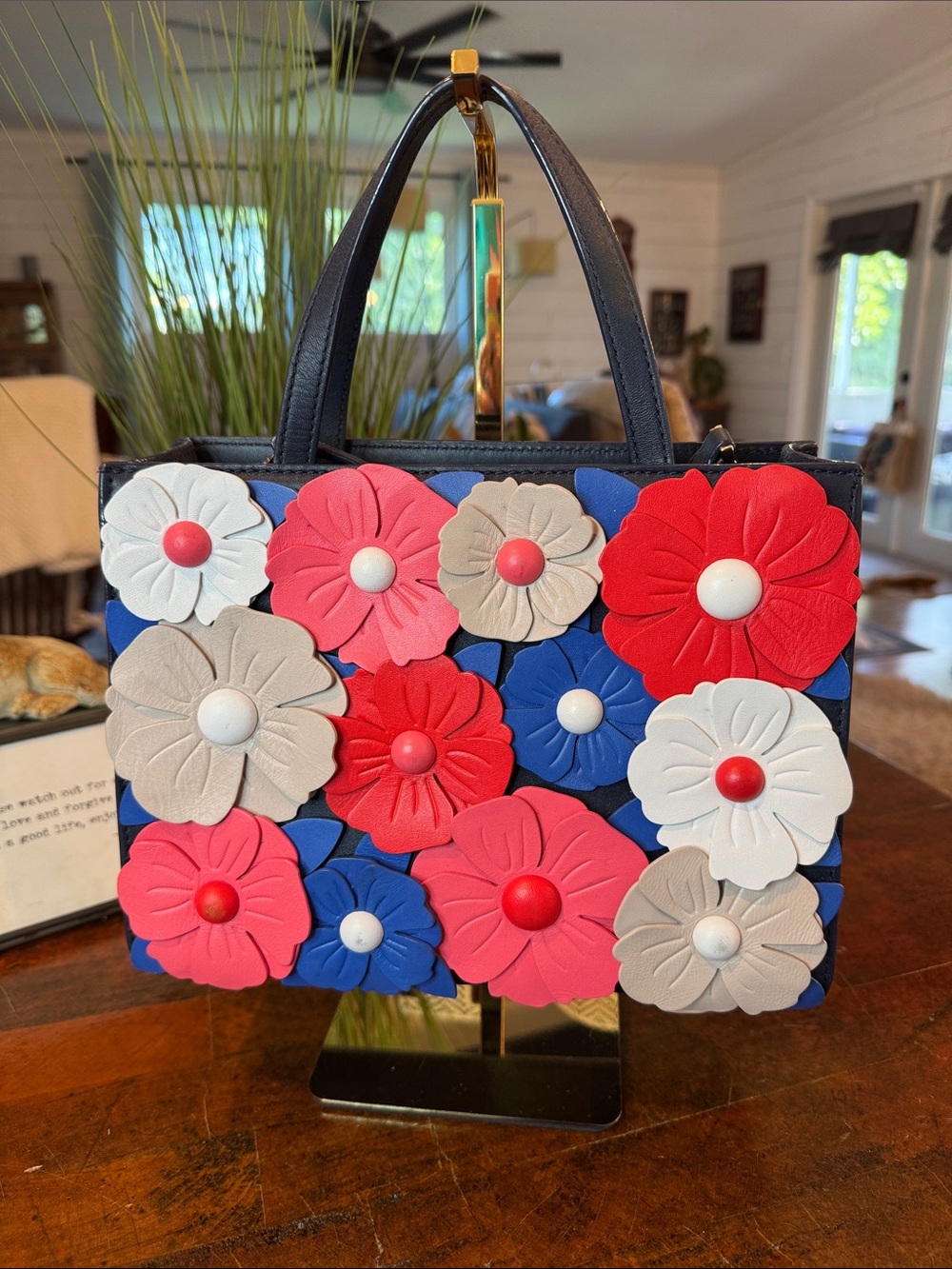 kate spade Madison Ave Collection Navy Tote w/Floral Appliqués